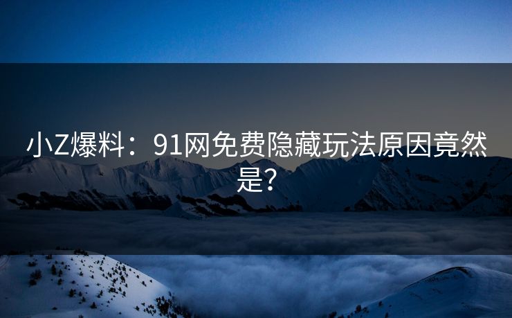 小Z爆料：91网免费隐藏玩法原因竟然是？